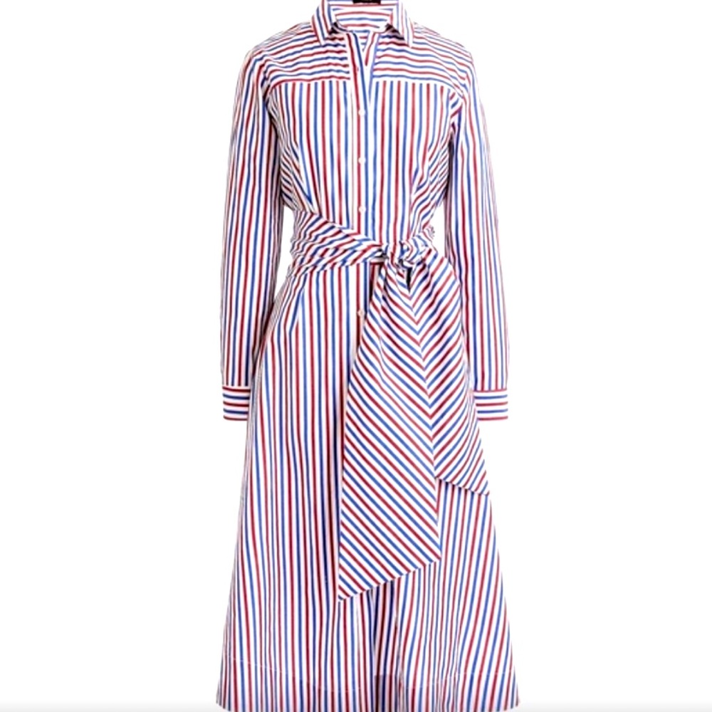 J. Crew NWT Shirt Dress Red White Blue Cotton Stripe Dress 0 - Picture 8 of 8